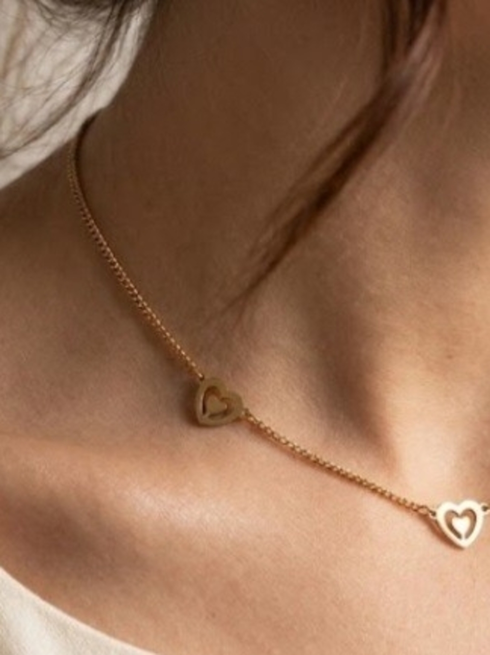 Gold Heart Station Necklace - Women's Jewelry